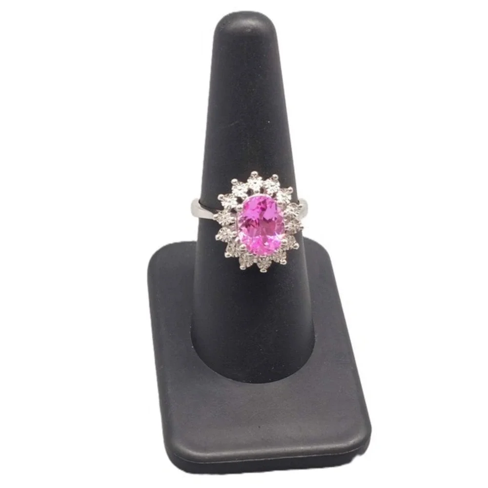 .925 SILVER DIAMOND & PINKISH GEMSTONE RING SIZE 7.25 4.3G (GNH022624)